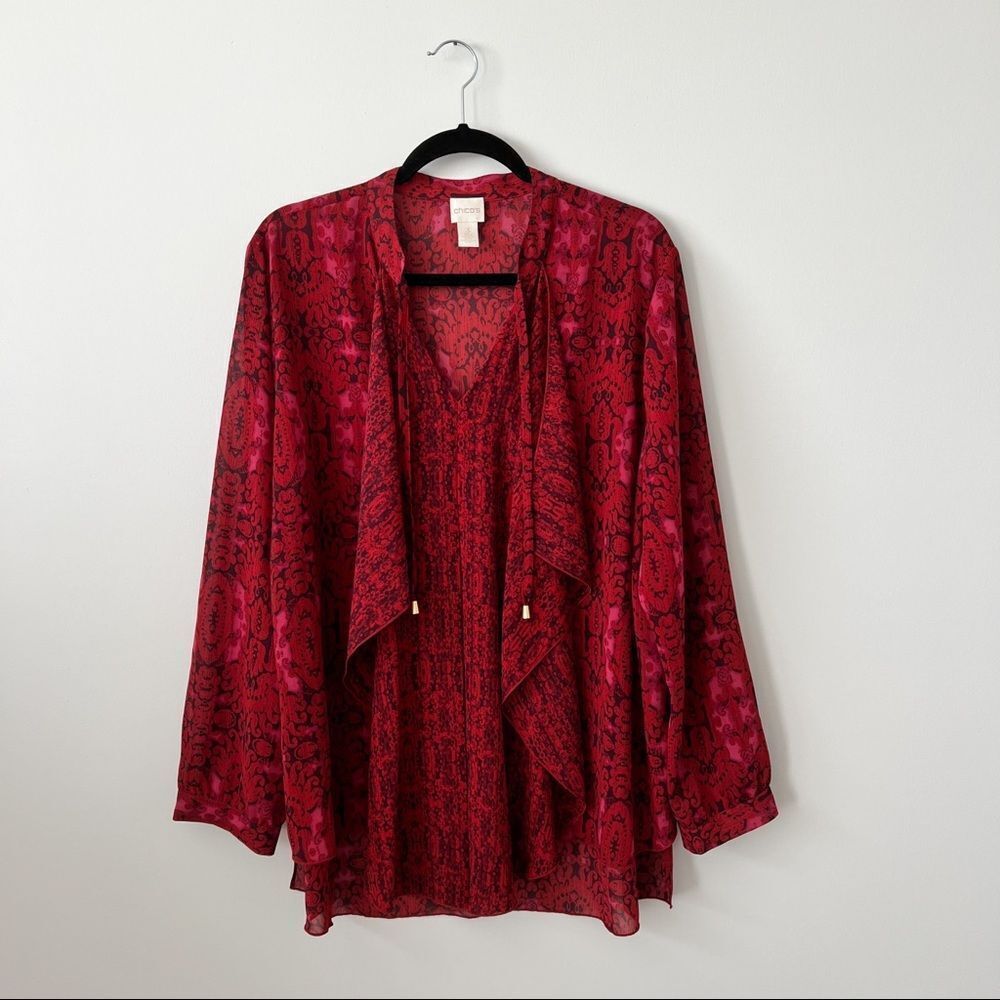 Chico’s art to wear boho printed blouse‎ long sleeve women’s size 3 / 16